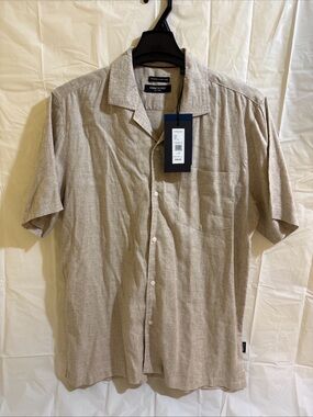 Kenneth Cole Light Beige Short-Sleeve Button-Up Shirt